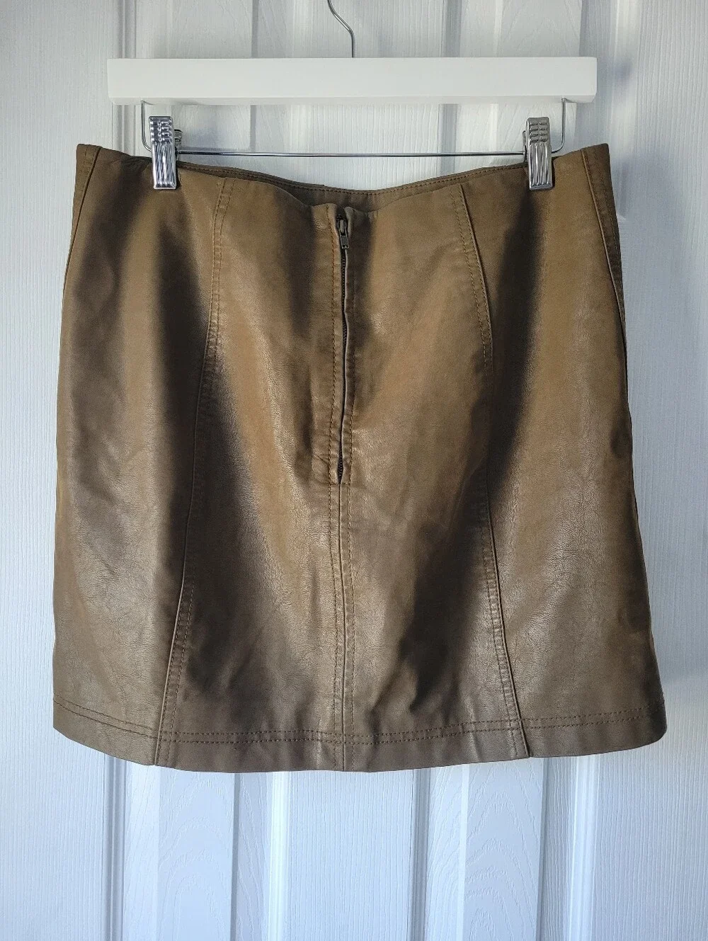 Free People Size 12 Faux Leather Mini Skirt Taupe Brown High Waist Y2K